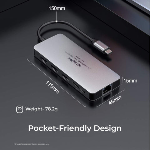 Digitek (DUH 008) USB C Type HUB 8 in 1 Adapter, Aluminium Multi Port Dongle Type-C to Ethernet,USB 3.0, 4K HDMI, PD 3.0 Charging Port, SD/TF Reader for MacBook, DELL, HP Other Type C Phones & Devices - Digitek