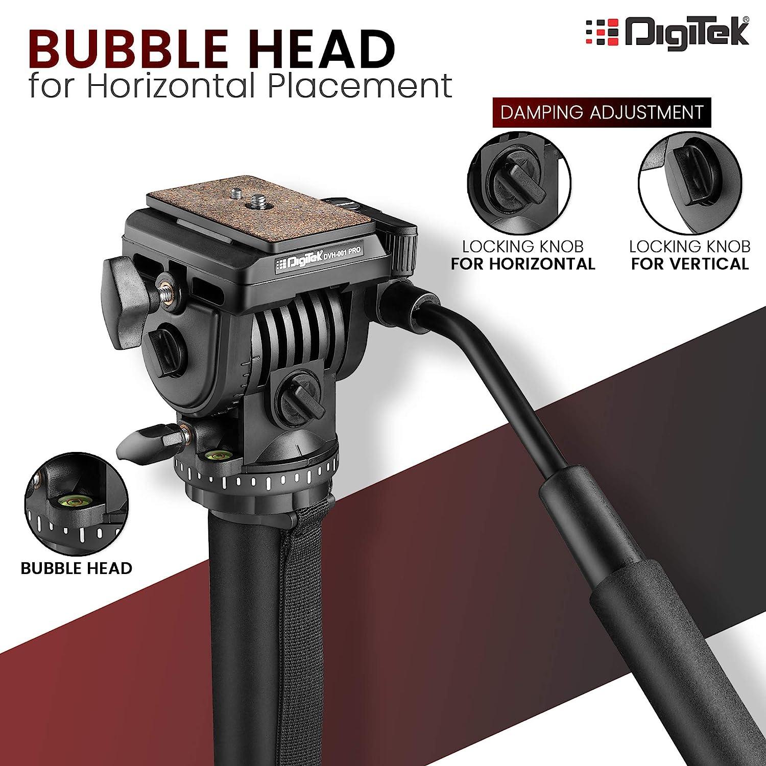 Digitek (DVH-001PRO) Video Fluid Head | Lightweight with Flat Base | Supports Multiple Tripods & Monopods (Load Capacity-5 Kgs) - Digitek