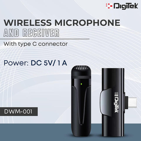 Digitek (DWM-001) Wireless Microphone & Receiver with Type C, Compatible for Noise Cancellation Mic Suitable for Vlog You Tube Live Streaming Video Recording and More - Digitek