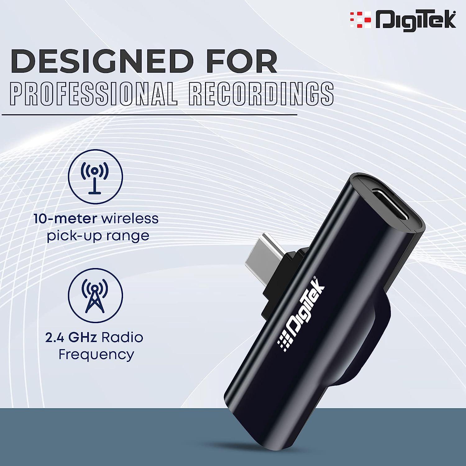 Digitek (DWM-001) Wireless Microphone & Receiver with Type C, Compatible for Noise Cancellation Mic Suitable for Vlog You Tube Live Streaming Video Recording and More - Digitek