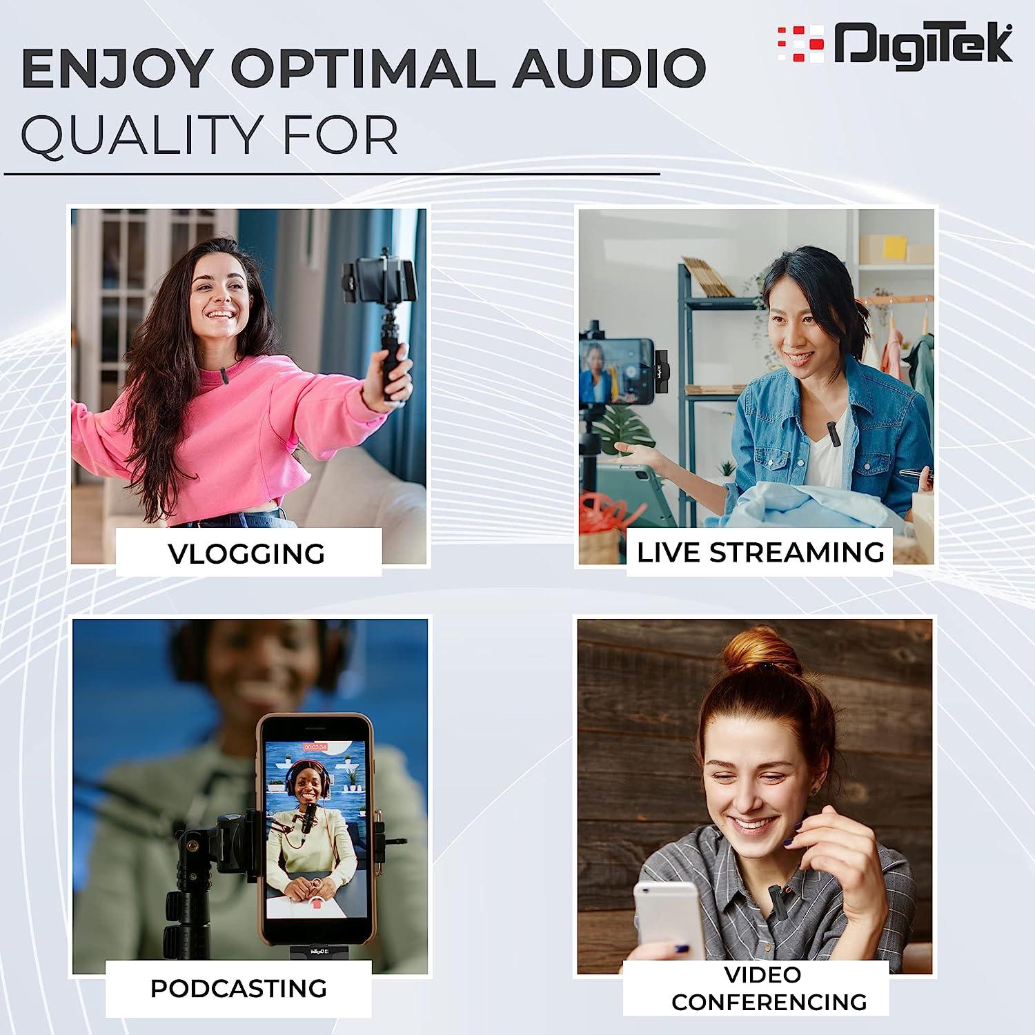 Digitek (DWM-001) Wireless Microphone & Receiver with Type C, Compatible for Noise Cancellation Mic Suitable for Vlog You Tube Live Streaming Video Recording and More - Digitek