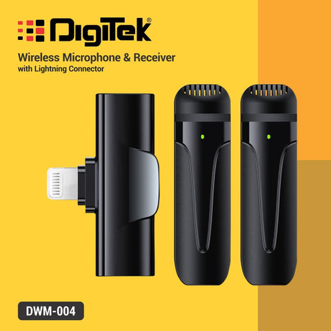Digitek (DWM-004) 2 nos of Noise Calcelling Wireless Microphone & one Receiver with 8-pin Connector, Fast Charging, Suitable for YouTube Vlog, Live Streaming, Video Shooting & More - Digitek
