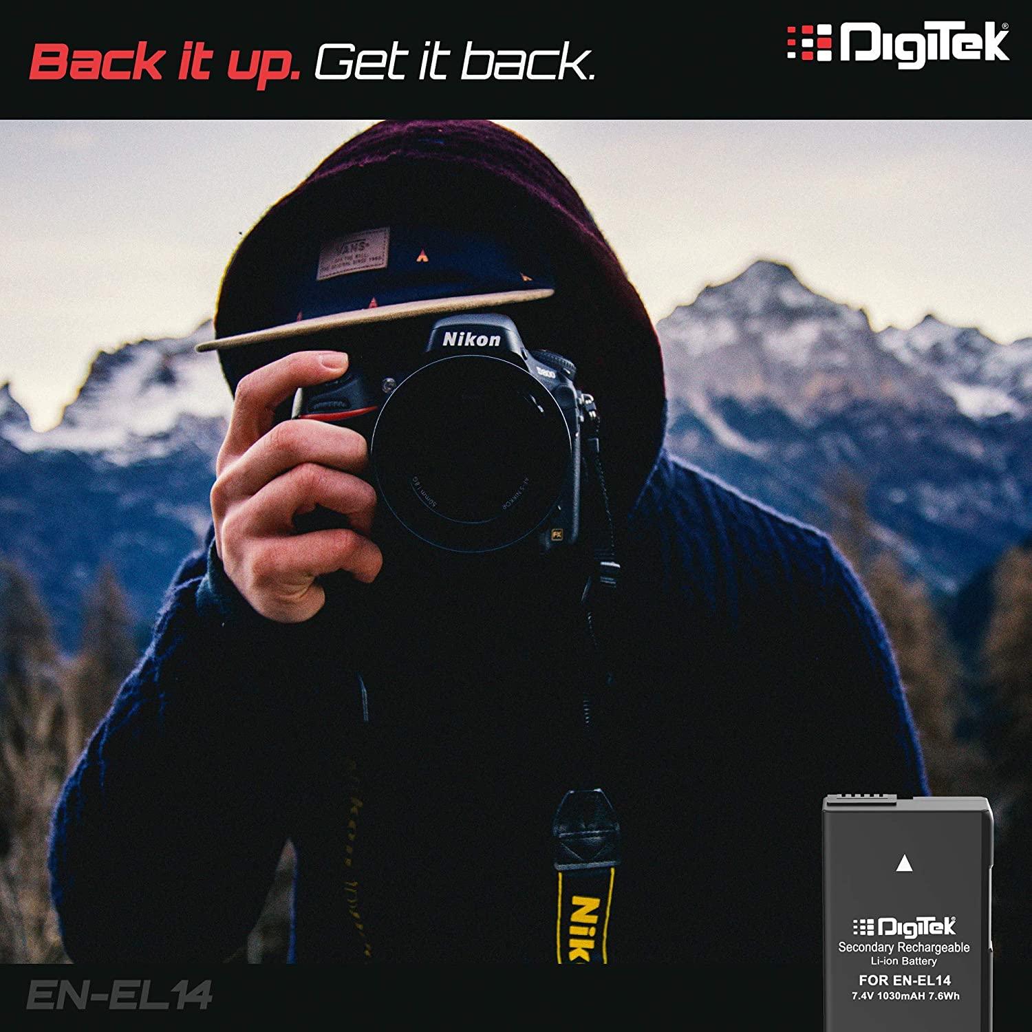 Digitek (ENEL14) 1030mAh Secondary Rechargeable Battery Packs for Digital Camera & Digital Camcorders, Compatibility - D3100 DSLR, D5100DSLR, Coolpix P7000 & More - Digitek