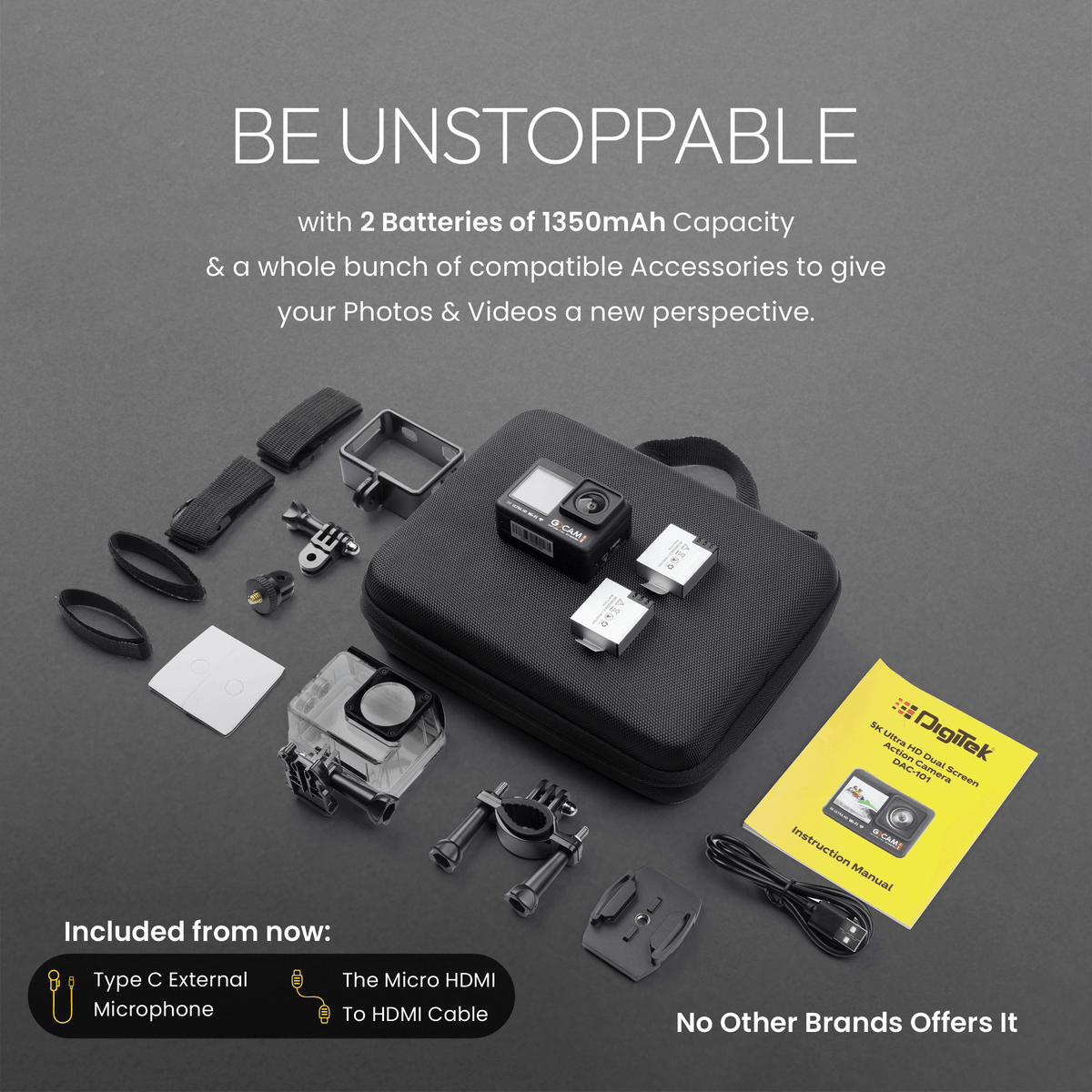 Digitek DAC 101 Action Camera | 5K 30fps, Sony IMX576 & 6-Layer Glass Lens