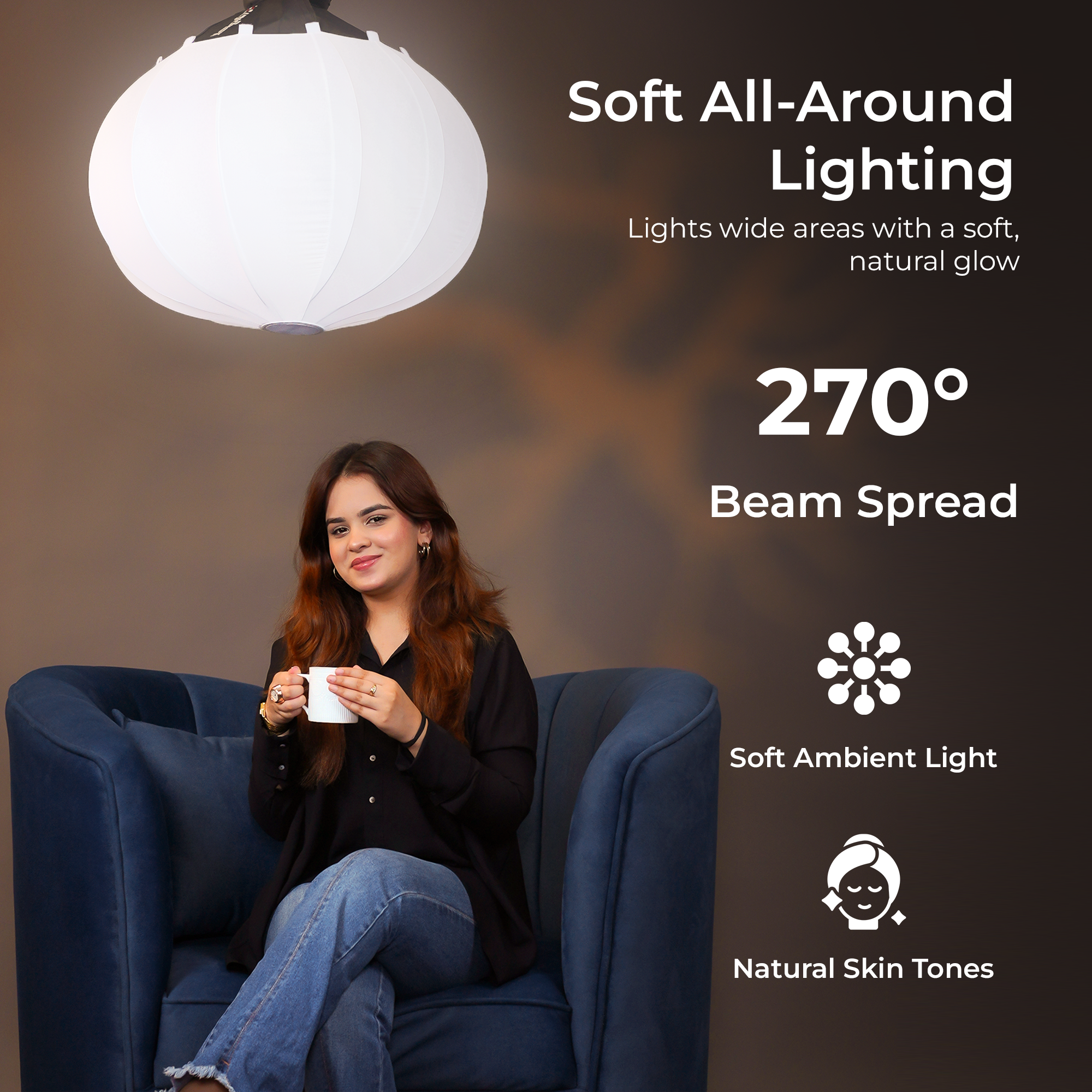 Digitek (DLSF 65) Rounded 65cm Lantern Softbox with Bowens Mount, 270° Omni-Directional, Light Quick Setup, Click Lock Design, Includes Optional Skirts Fabric and Metal Build