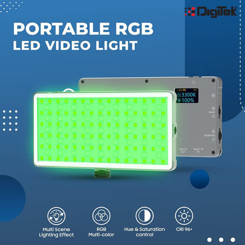 Digitek (LED-D135 ML) Portable RGB LED 12w Video Light with 96 CRI, 21 Preset Effects, 4000mAh Battery, Multi Scene Lightening & Colour Temperature & Brightness Control. - Digitek