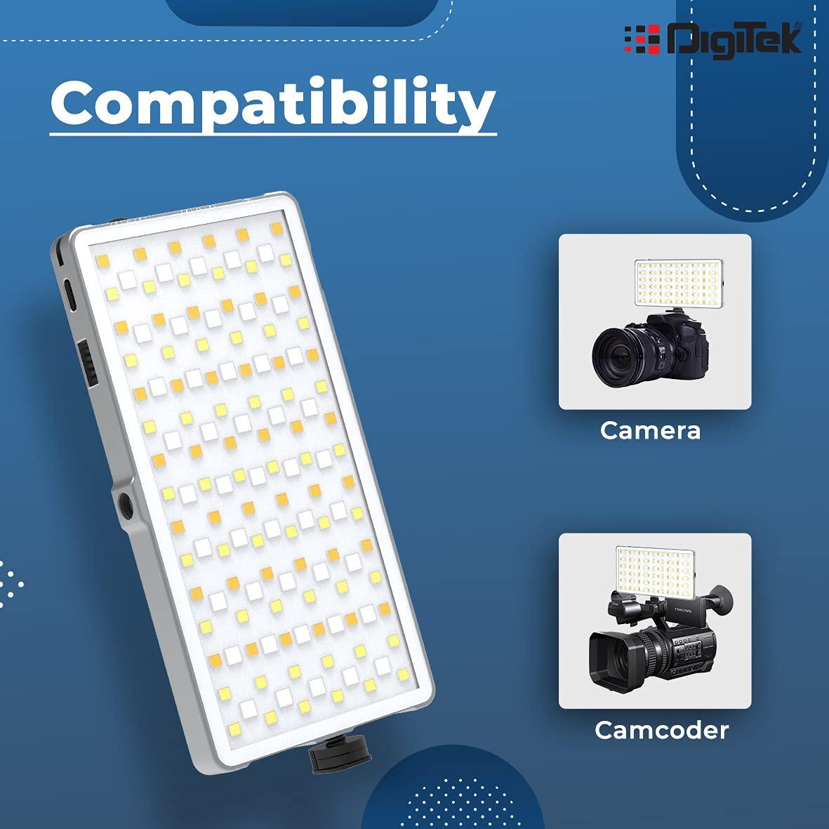 Digitek (LED-D135 ML) Portable RGB LED 12w Video Light with 96 CRI, 21 Preset Effects, 4000mAh Battery, Multi Scene Lightening & Colour Temperature & Brightness Control. - Digitek