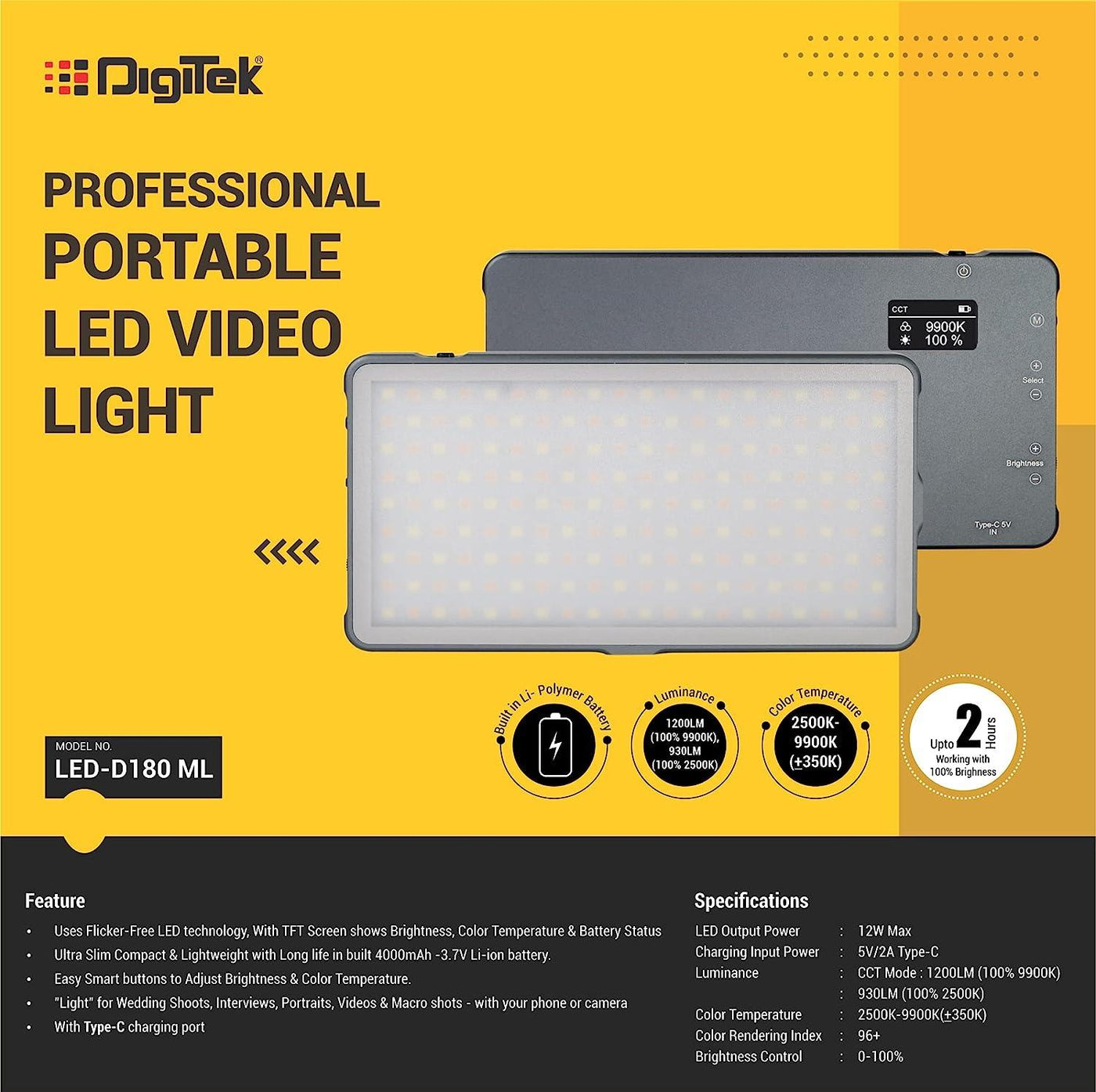 Digitek (LED-D180 ML) Portable Professional LED Video Light with 21 Pr