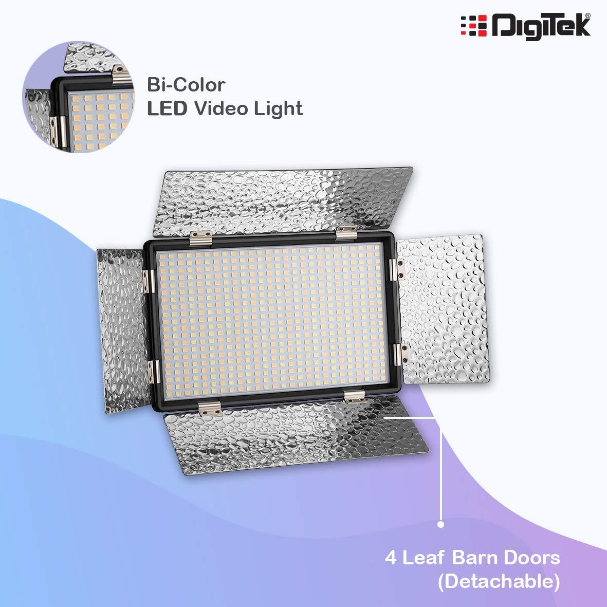 Digitek (LED D520B COMBO F-750MU) Bi-color LED D520B Video Light | Dimmable Light with 4 Detachable Barndoor | Compatible with Tripods, Monopods, Cameras, Table stand & Camcorder | For YouTube Video , Product Photography, Makeup shoot and more. - Digitek