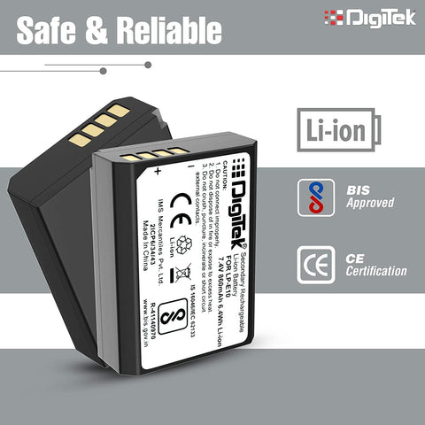 Digitek (LP E10) Lithium-ion Rechargeable Battery for DSLR Camera, Compatibility - EOS 1100D, EOS 1200D, EOS Rebel T3, EOS Rebel T5, X50 & EOS Kiss - Digitek