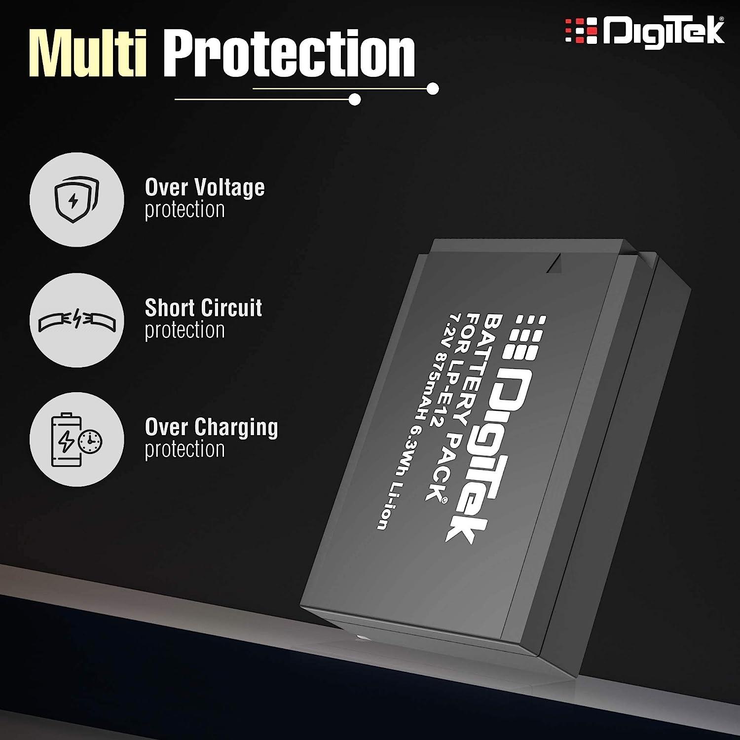 Digitek (LP E12) Lithium-ion Rechargeable Battery Pack for DSLR Camera, Compatibility - EOS M Series, 100D, Kiss M, Kiss X7, Rebel SL1, Power Shot SX70 HS - Digitek