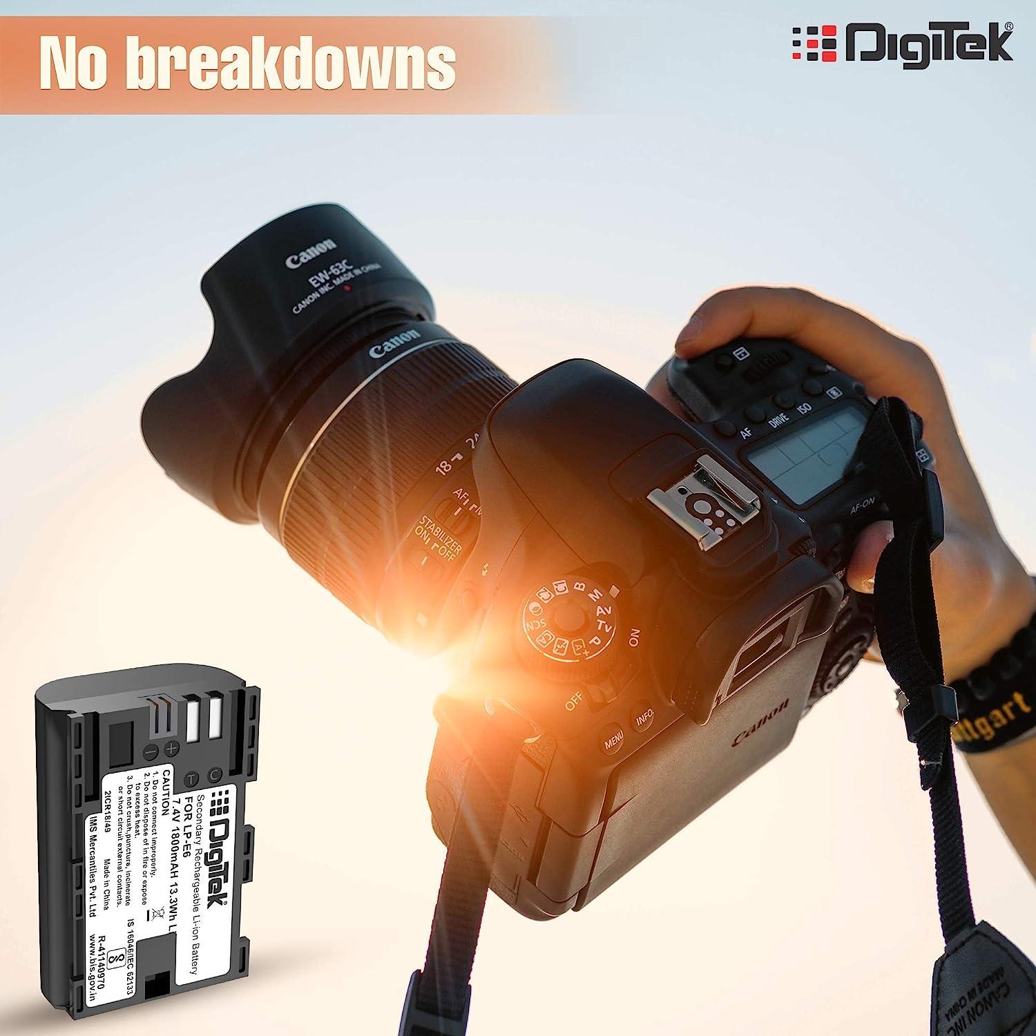 Digitek (LP-E6) Secondary Li-ion Rechargeable Battery for DSLR Camera, Compatibility - EOS 5D Mark IV, EOS 5Ds, 5DS R, EOS 6D, EOS 6D Mark II, EOS 7D, EOS 7D Mark II and More - Digitek