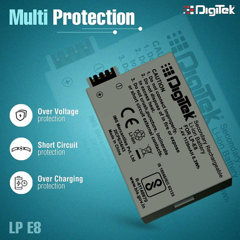 Digitek (LP E8) Lithium-ion Rechargeable Battery for DSLR Camera, Compatibility - Power EOS 55D, 600D, D650, 700D, EOS KISSX4, EOS Rebel T2i, T3i, T4i & T5i - Digitek