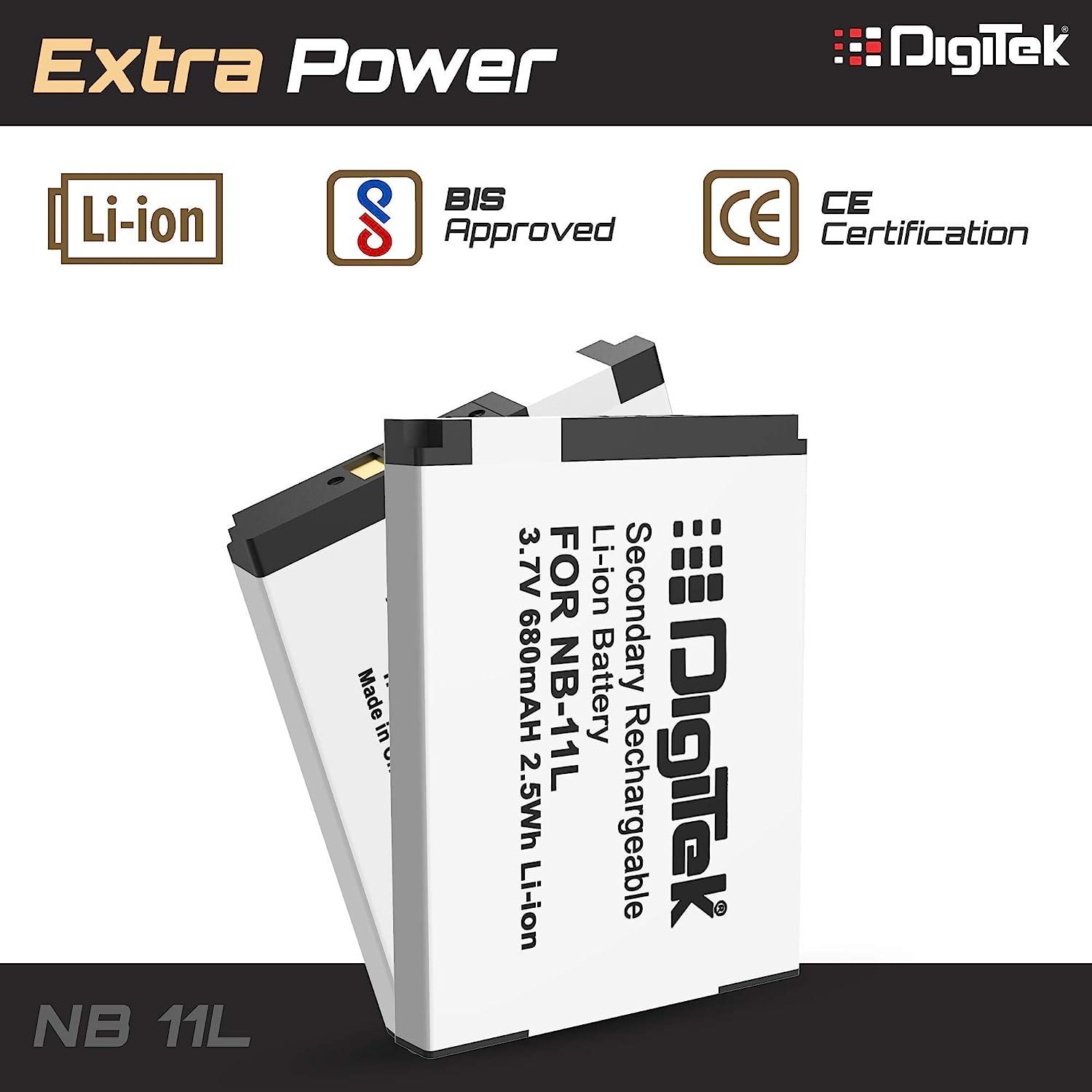Digitek (NB-11L) Lithium-ion Rechargeable Battery for DSLR Camera, Compatibility - IXUS 125HS, 240HS, Powershot A1200, A2200, A2300, A2400, A3200, A3300 is, A3400 is (NB-11L) - Digitek