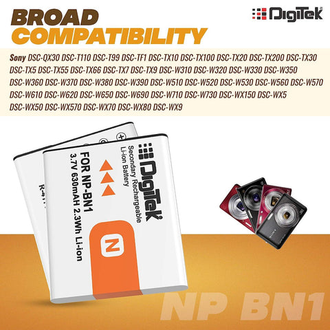 Digitek (NP-BN1) 630 mAh Rechargeable Battery Packs for Nikon Digital Camera | Compatibility - TX7-W-390, W-380, W-370, W-350, W-330, W-310 - Digitek