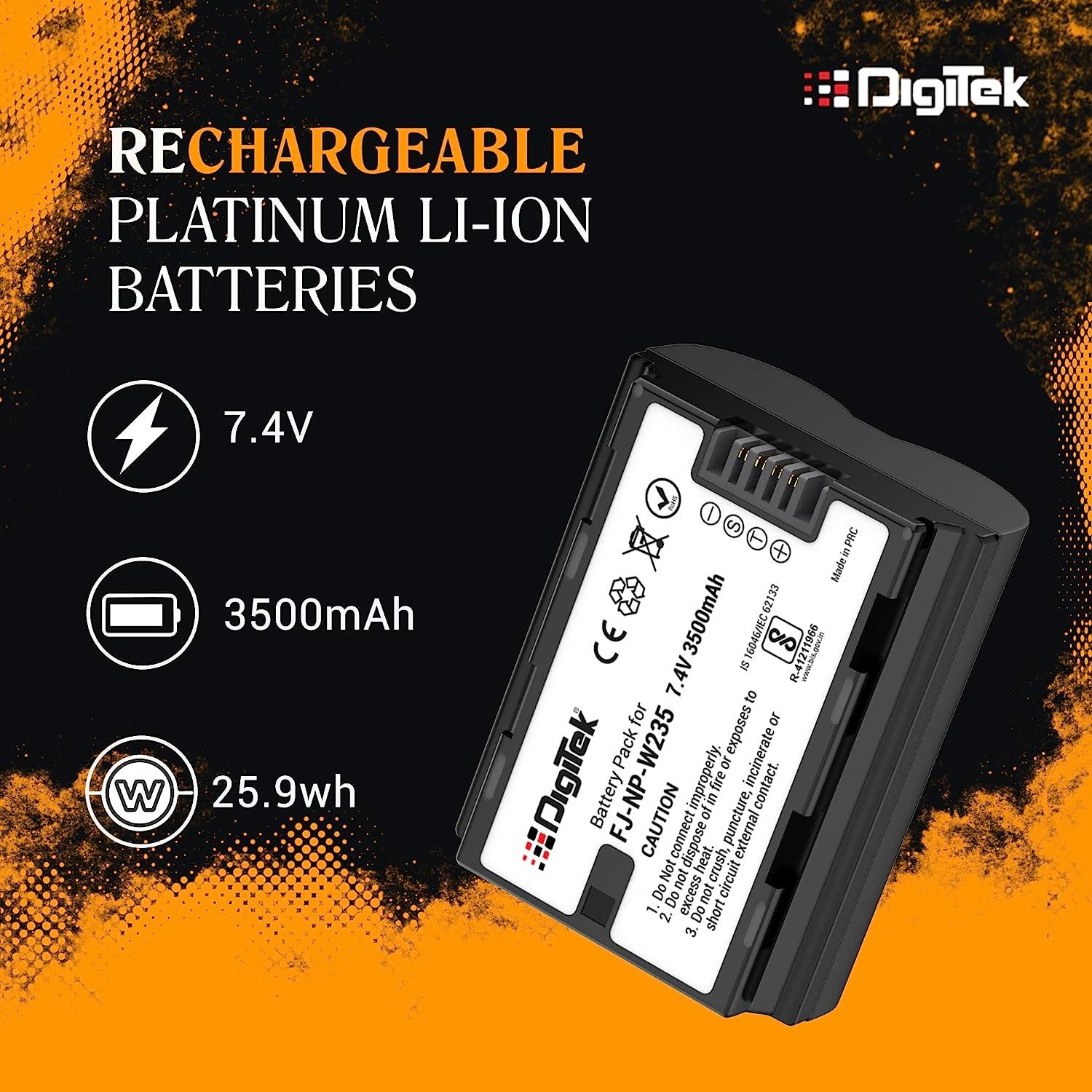 Digitek (NP-W235) Extra Power Secondary Rechargeable Li-ion Camera Battery for NP-W235 (3500mAh) - Digitek