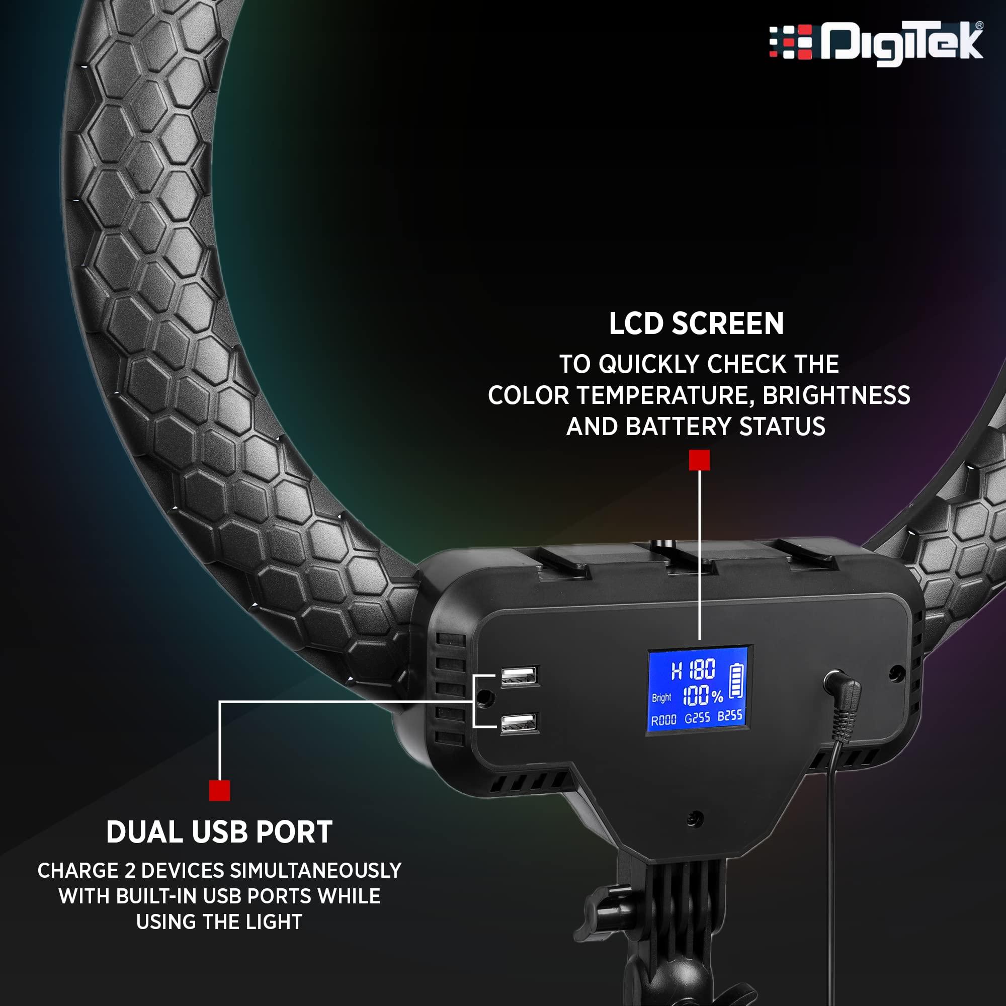 Digitek Platinum (DPRL-19 RGB) Professional RGB 45CM Big LED Ring Light with 480 Pcs SMD LED (More Brightness) & 2 Color Temperature for YouTube Streaming Photo Video Shoot Makeup & Vlogging & More - Digitek