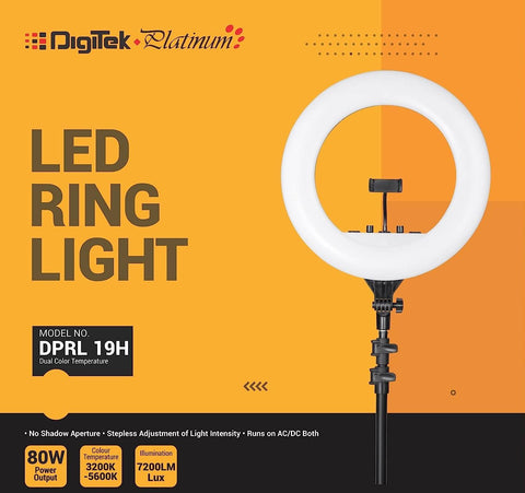 Digitek Platinum (DPRL-19H) Professional LED Ring Light Runs on AC/DC Power with No Shadow apertures, Ideal use for Makeup, Video Shoot, Fashion Photography & Many More - Digitek