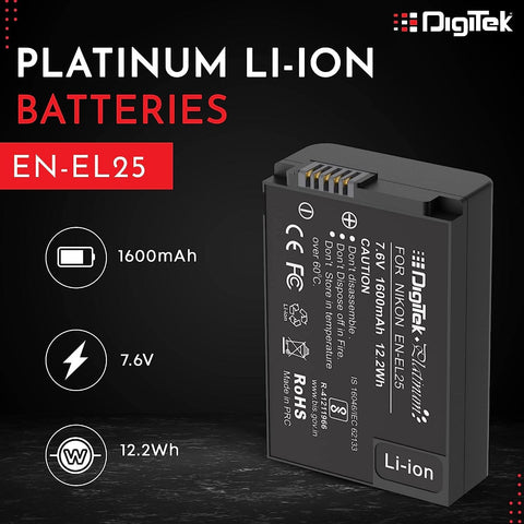 Digitek (Platinum EN-EL25) Extra Power Secondary Li-ion Rechargeable Battery for EN-EL25 (7.6V, 1600mAh) - Digitek