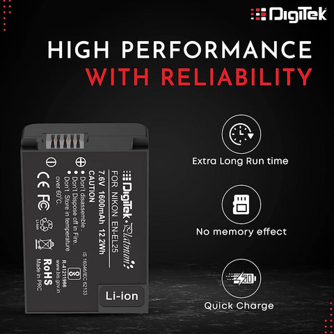 Digitek (Platinum EN-EL25) Extra Power Secondary Li-ion Rechargeable Battery for EN-EL25 (7.6V, 1600mAh) - Digitek