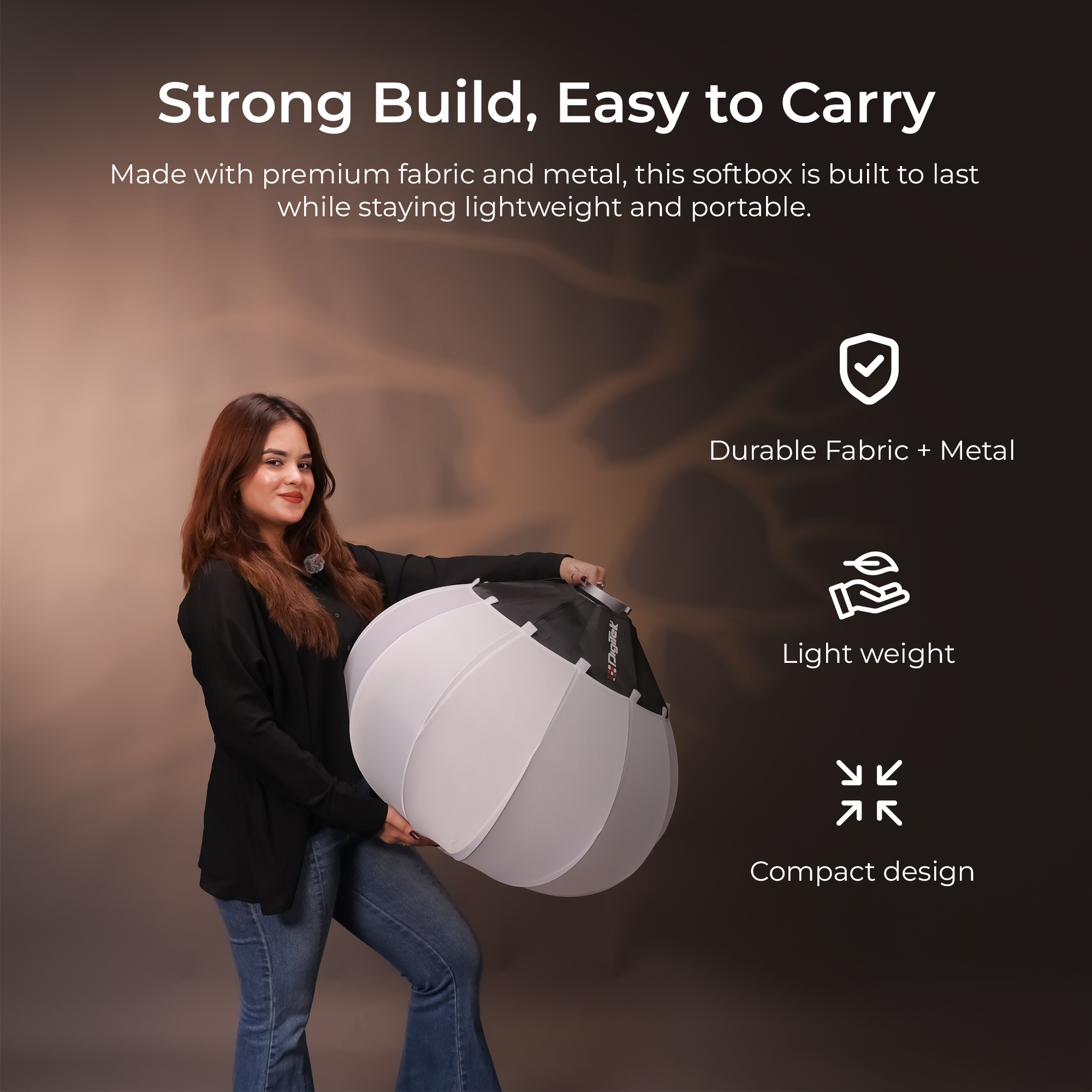 Digitek (DLSF 65) Rounded 65cm Lantern Softbox with Bowens Mount, 270° Omni-Directional, Light Quick Setup, Click Lock Design, Includes Optional Skirts Fabric and Metal Build