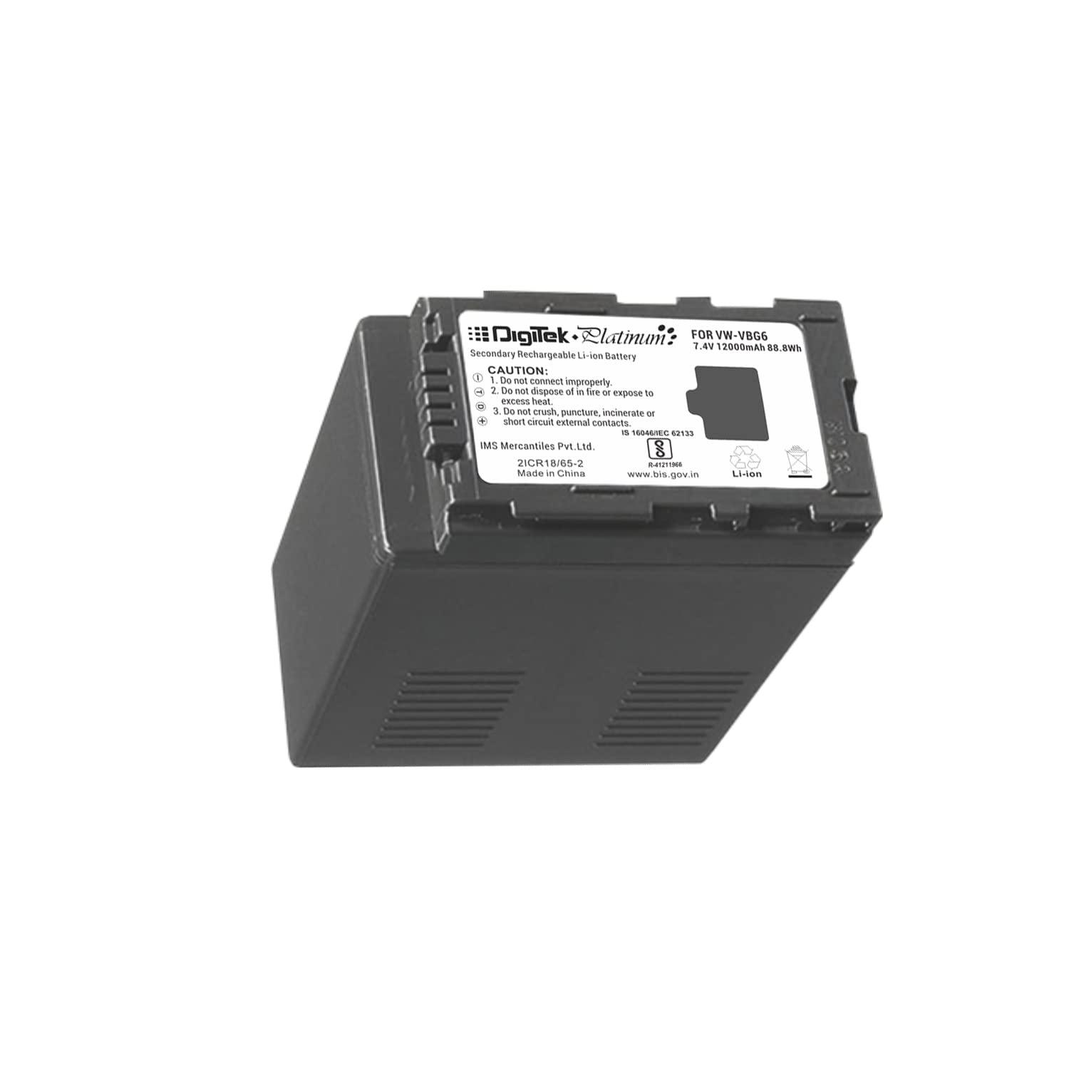 Digitek (VW VBG6) Platinum Extra Power Secondary Rechargeable Li-ion Camera Battery for VW VBG6 (7.4V 12000mAh 88.8Wh) - Digitek