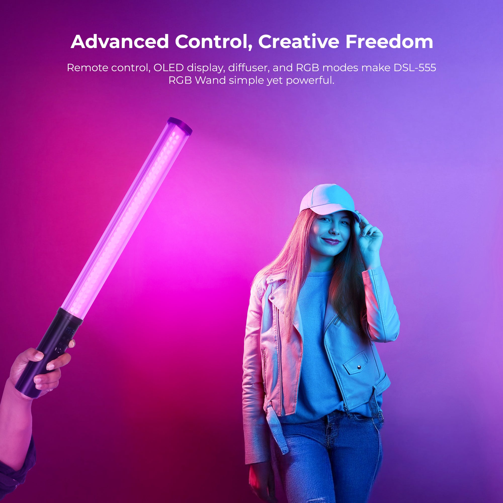 Digitek (DSL 555 RGB) Portable 38W Handheld LED Stick Light Wand, Video Light with 14200LM, 2500K–9900K Dual Color Temp, App Control, OLED Display & 24 FX Modes, Professional Photography & Videography Support