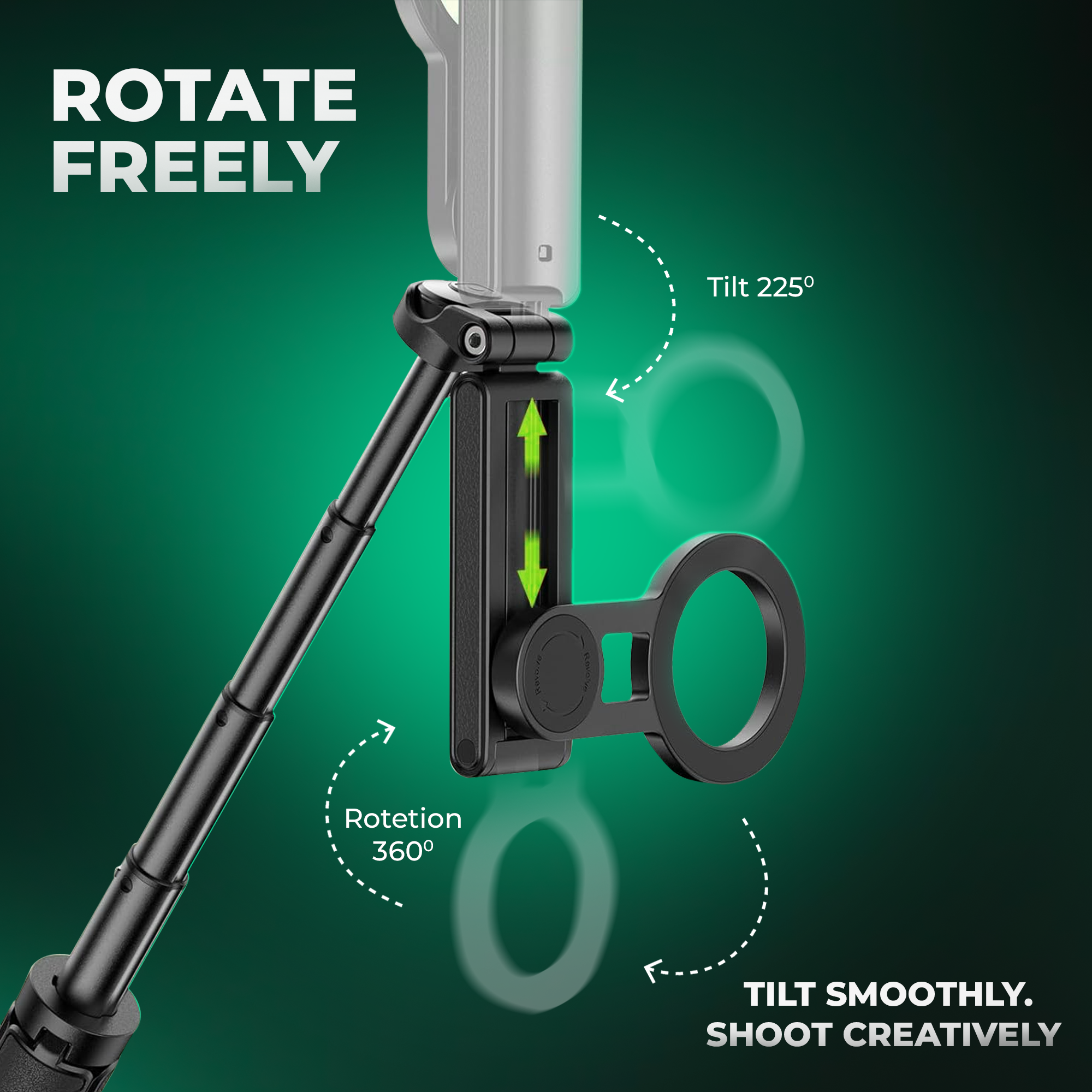 Digitek (DTR 350 SS) Magnetic Selfie Stick Tripod with 10m Bluetooth Remote, Pocket-Sized Design, 1Kg Max Load, 360° Rotation, Magnetic Phone Mount, Ideal for Travel and Vlogging