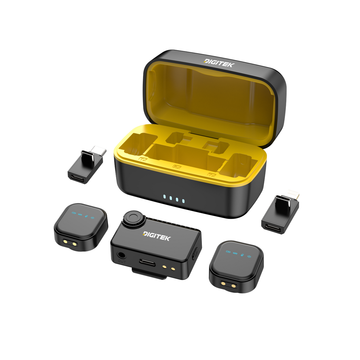 DIGITEK DWM-127 Wireless Microphone, 2.4GHz Dual Wireless Lavalier Mic System with 2 Transmitters & Receiver, Noise Reduction & Echo Mode, 360° Omnidirectional Pickup, 24-Bit Audio, Plug & Play for iPhone & Type-C Android Devices
