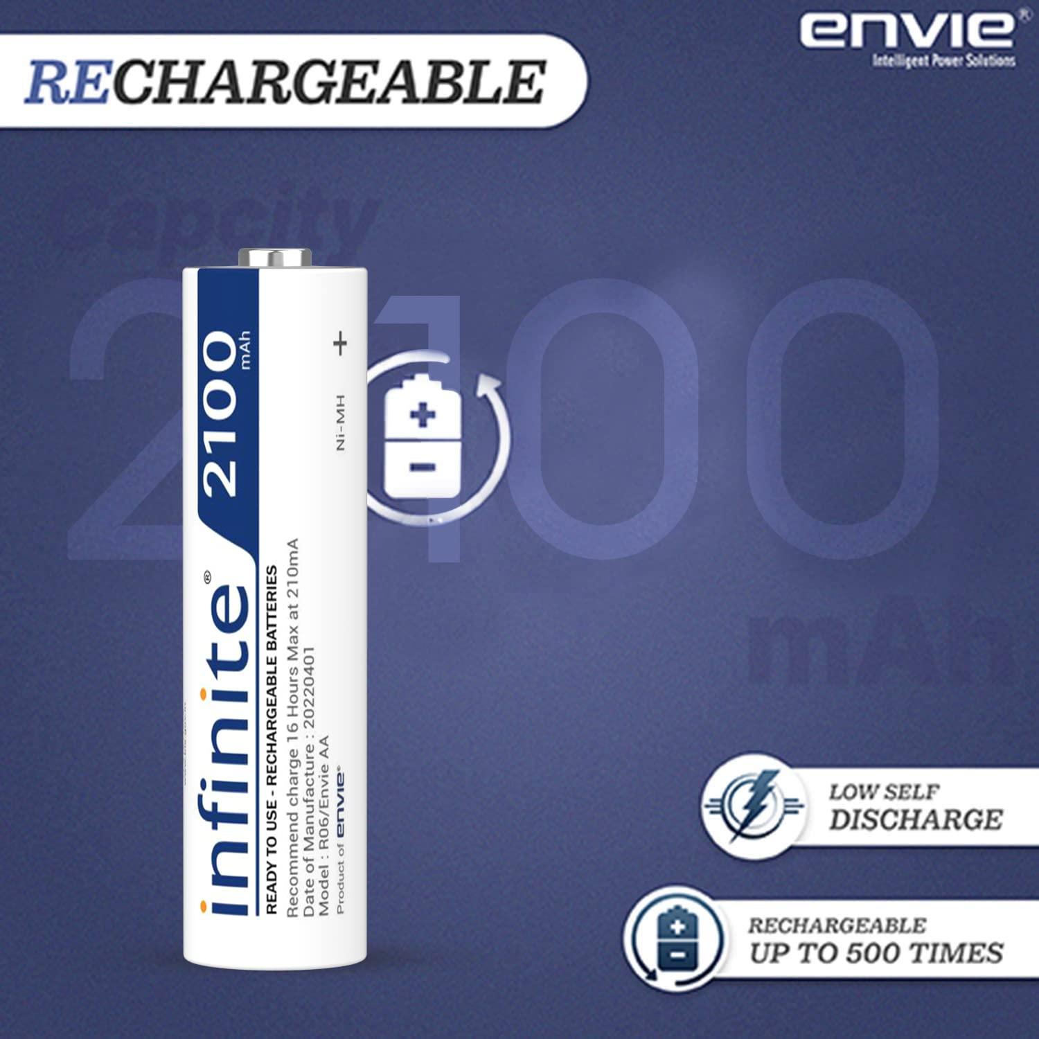 ENVIE (AA 2100 2PL) Infinite Rechargeable Battery for Remote Controls, Electronic Toys, Cameras, Flashlights and Others - Digitek