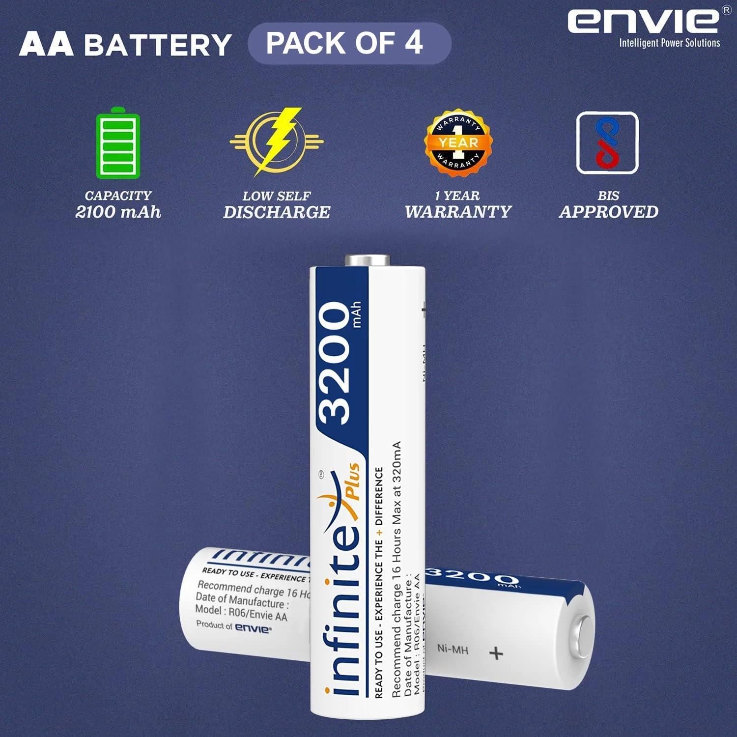 ENVIE (AA 3200 4PL) Infinite Rechargeable Battery for Remote Controls, Electronic Toys, Cameras, Flashlights and Others - Digitek