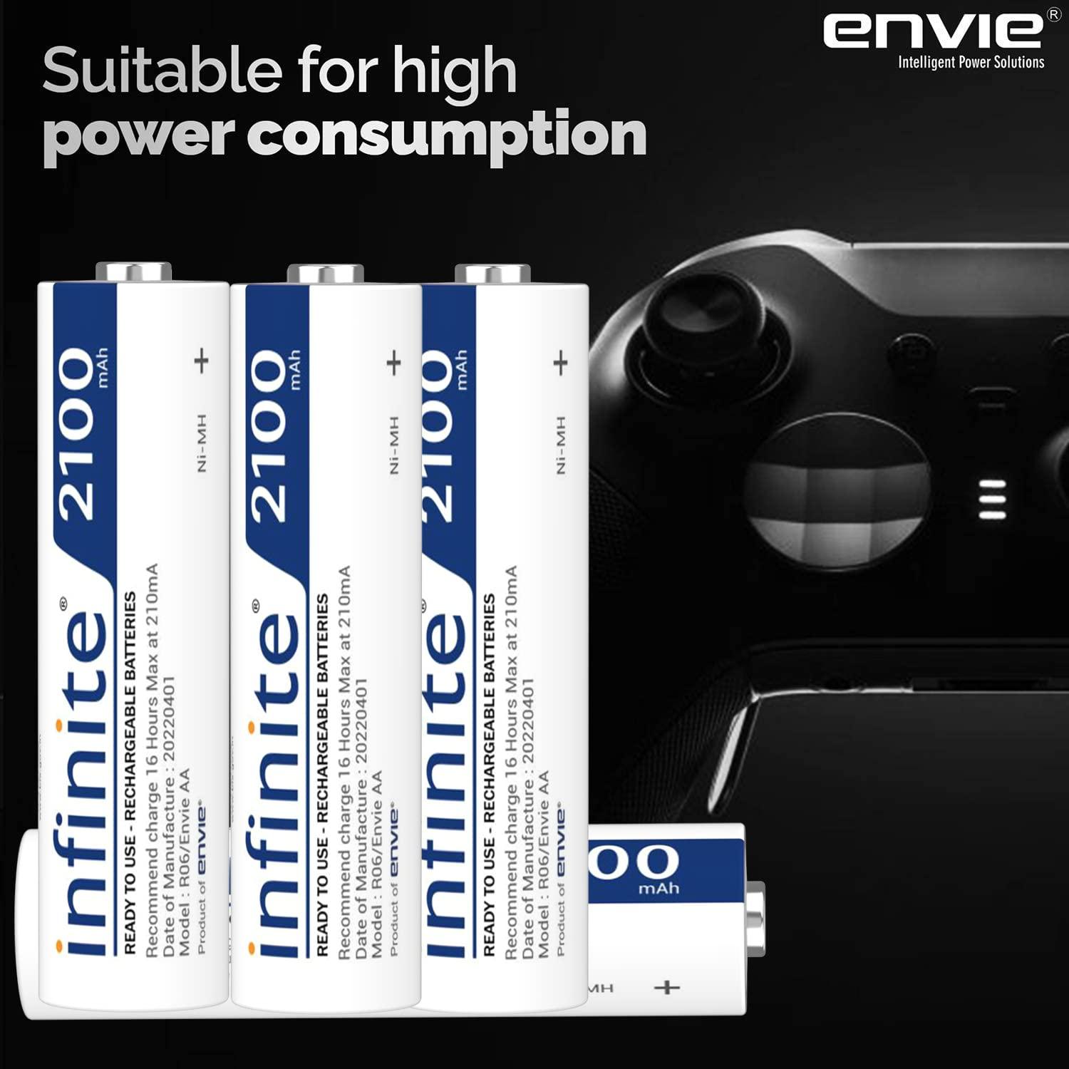 ENVIE (AA2100RTU4PL) Infinite AA Rechargeable Batteries | High-Capacity Ni-MH | 2100 mAh | Low Self Discharge | (Pack of 4) - Digitek