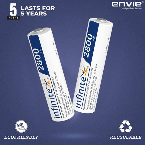 ENVIE (AA2800 2PL) Pack of 2, AA Ni-Mh 2800mAh Capacity Rechargeable Battery - Digitek