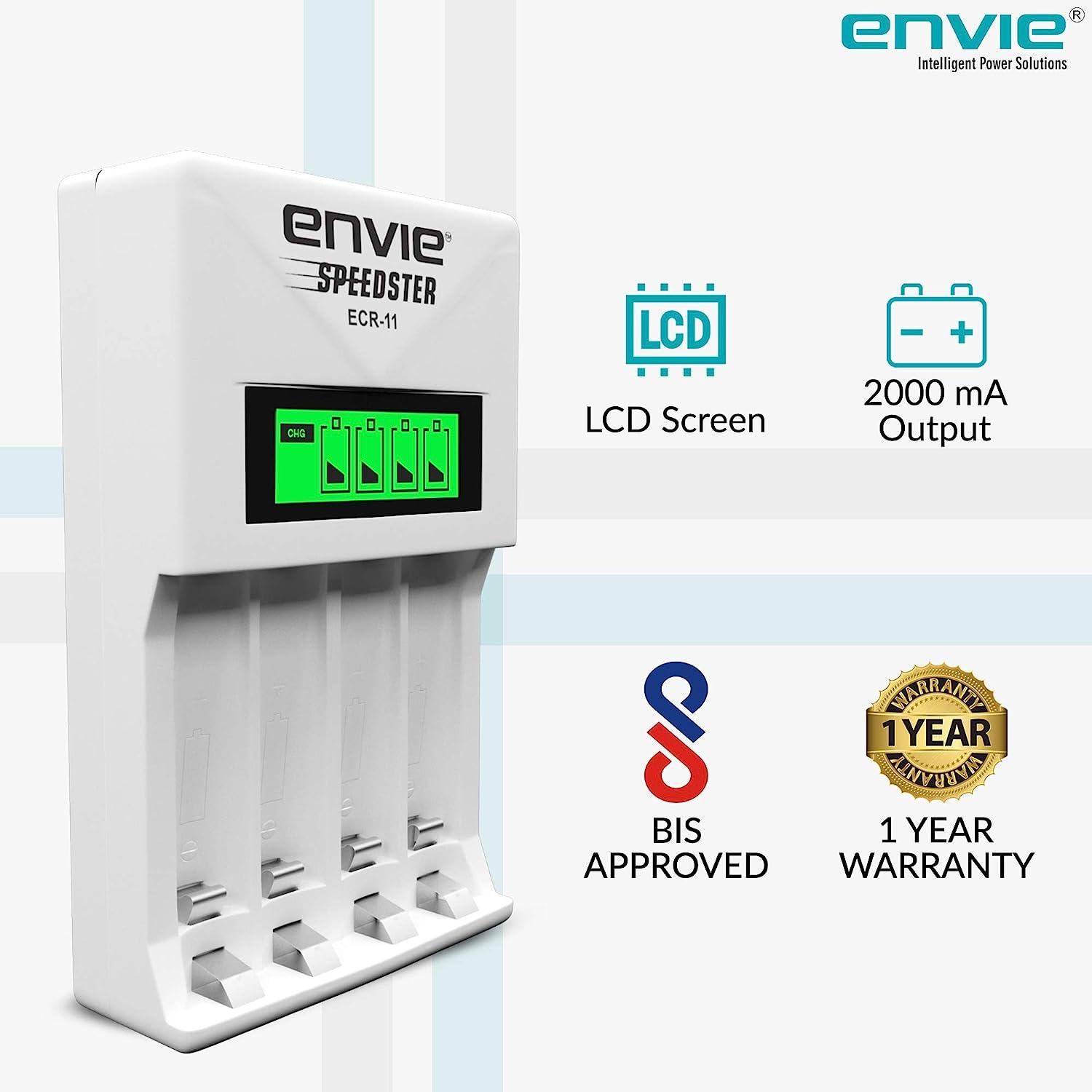ENVIE (ECR 11) Speedster Fast Charger for AA & AAA Rechargeable Batteries (with LCD Display) - Digitek