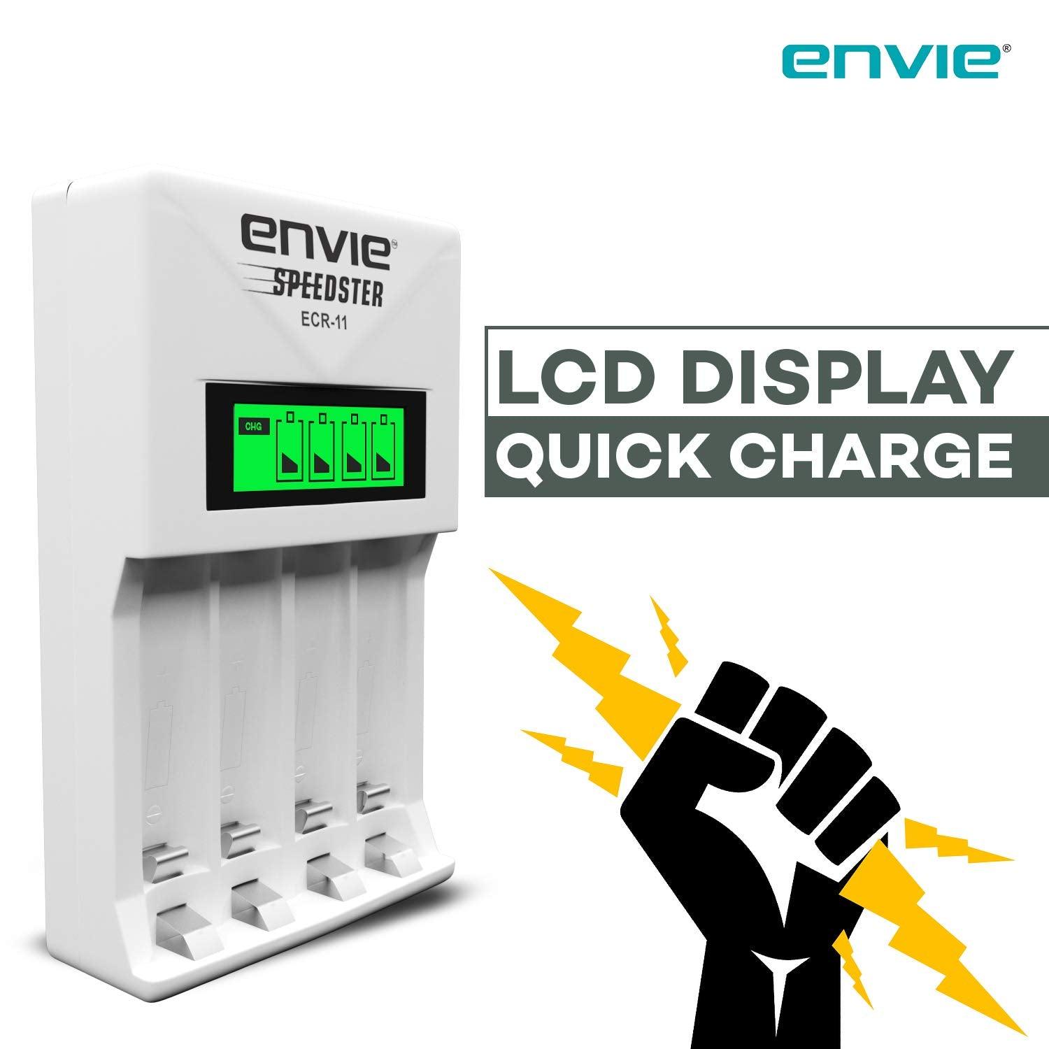 ENVIE (ECR 11) Speedster Fast Charger for AA & AAA Rechargeable Batteries (with LCD Display) - Digitek