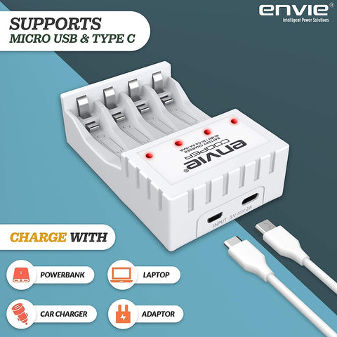 ENVIE (ECR 20 MC+4xAA1000) Standard Rechargeable Battery Charger for AA & AAA Ni-mh/Ni-Cd, LED Indicator, 600MA Output Current, with 4xAA1000 Rechargeable Batteries - Digitek