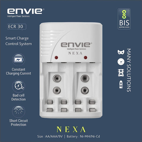 ENVIE (ECR 30) Charger NEXA ECR 30 Smart Charge Control Charger System for AA & AAA & 9V Rechargeable Batteries - Digitek