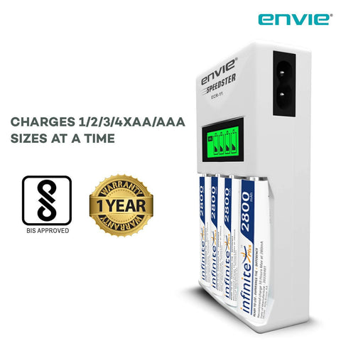 ENVIE (ECR11+AA2800 4PL) Speedster Rechargeable Batteries Charger for AA & AAA with 4x2800mah Batteries (with LCD Display) - Digitek