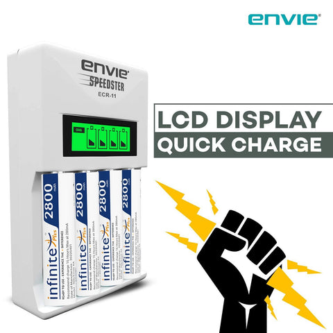 ENVIE (ECR11+AA2800 4PL) Speedster Rechargeable Batteries Charger for AA & AAA with 4x2800mah Batteries (with LCD Display) - Digitek