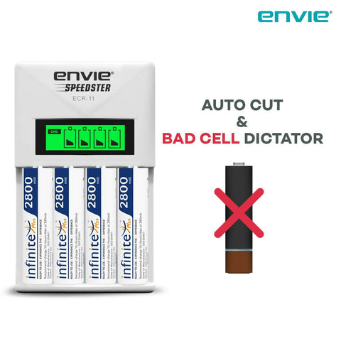 ENVIE (ECR11+AA2800 4PL) Speedster Rechargeable Batteries Charger for AA & AAA with 4x2800mah Batteries (with LCD Display) - Digitek