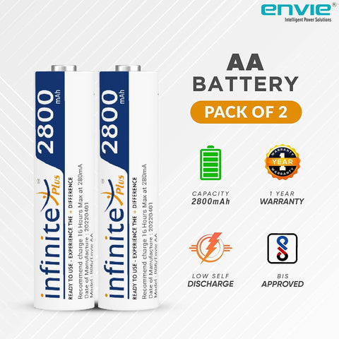 ENVIE (ECR2028002PL) High Speed Wall Plug Charger ECR 20 for AA & AAA Ni-mh/Ni-cd Rechargeable Batteries | 2000MA Output Current | with 2 AA2800 Ni-mh Batteries (ECR2028002PL) - Digitek