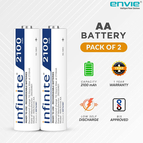 ENVIE (ECR20AA21002PL) High Speed Wall Plug Charger ECR 20 for AA & AAA Ni-mh/Ni-cd Rechargeable Batteries | 2000MA Output Current | with 2 AA2100 Ni-mh Batteries - Digitek