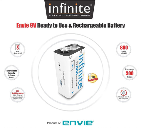 ENVIE Infinite 9V 800 maH Li-ion Rechargeable Battery ERB 9V MU - Digitek