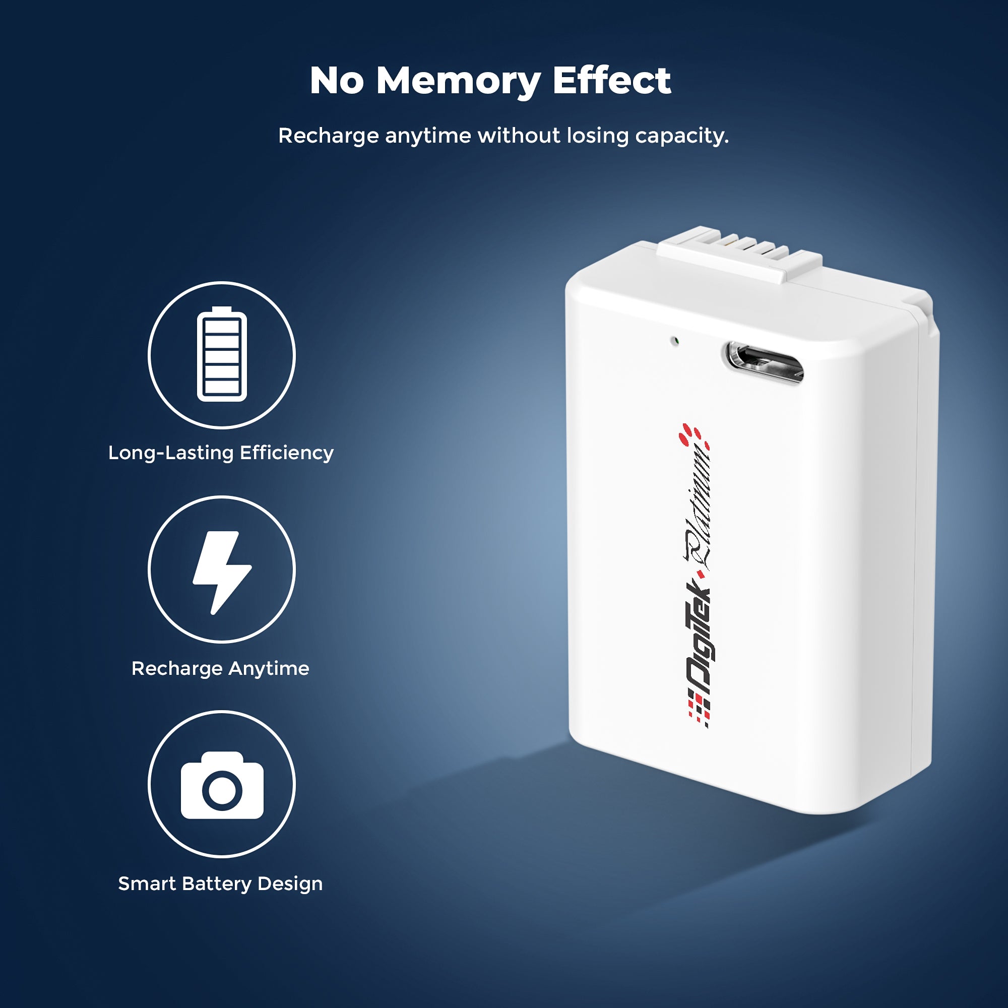 Digitek Platinum (NP-FW50) 2100mAh Extra Power Li-ion Battery with Type-C Charging, For Sony Alpha A6000, A6100, A6300, A6400, A6500, A7, A7R, A7S, A7 II, A7R II, A7S II, RX10, RX10 II, RX10 III, RX10 IV