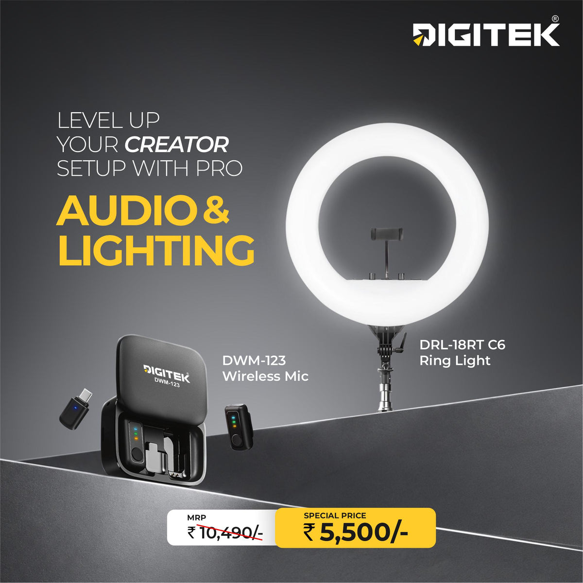 Creators Special Kit 3 - Wireless Mic + Ring Light with Stand