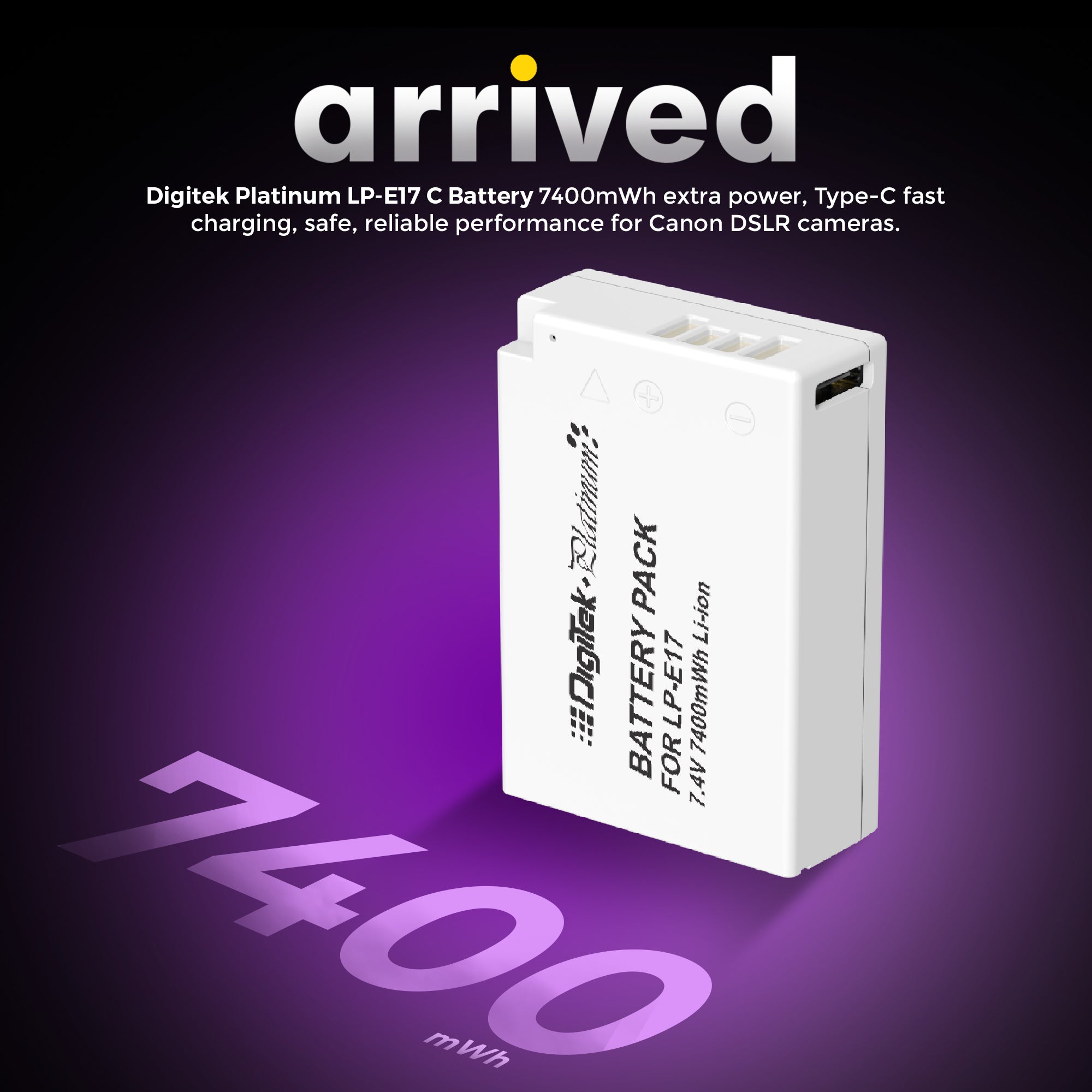 Digitek Platinum (LP-E17 Type C) 1250mAh Li-ion Battery for Canon DSLR Cameras with Type-C Charging Cable
