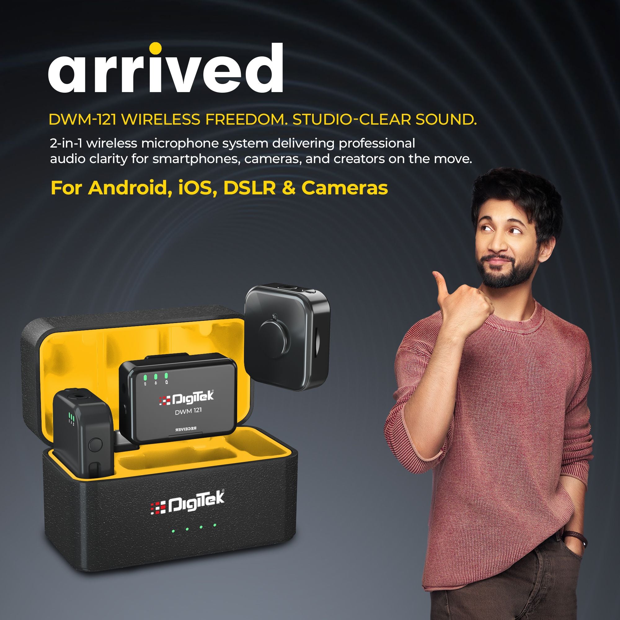 Digitek (DWM 121) Wireless Microphone System, TF Card Support, Type C & LTC Connector, 80M Range, 4.5Hr Run Time, Record with Android iOS Smartphone and DSLR for Vlogging, Interviews & Podcast