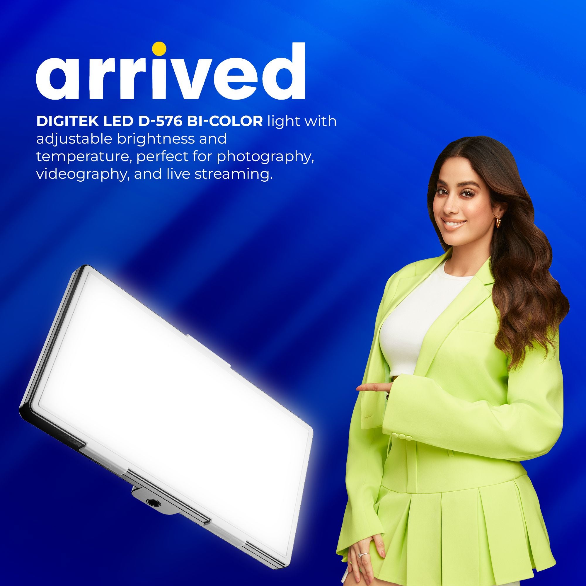 Digitek (LED D576 Bi Color) 42W Bi-Color LED Video Light with 576Pcs LEDs, 9900K±2500K, 0-100% Brightness Control,  120° illumination,  1/4" Mounting Thread for Indoor and Outdoor Photo & Videography (Battery Not Included)