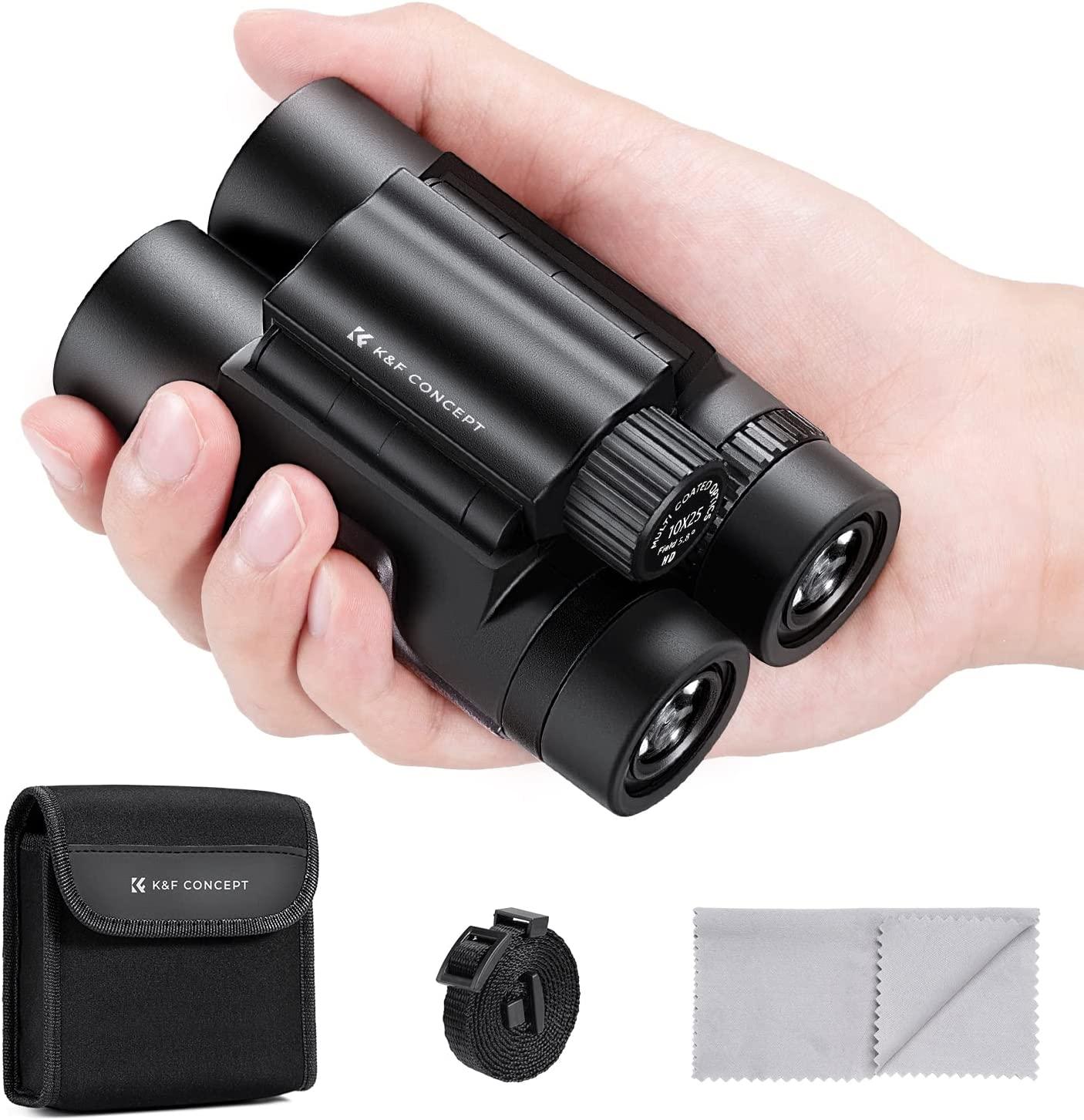 K&F Concept 10x25 Compact Binoculars for Kids and Adults, with BAK4 prism, FMC Lens, IP65 Waterproof & Neck Strap for Bird Watching Hunting Travel Camping Stargazing - Digitek
