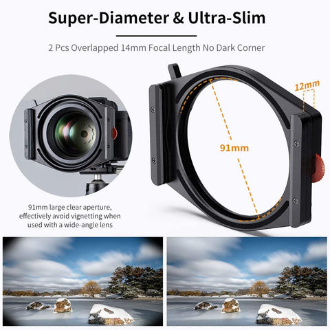 K&F Concept X PRO Square Filter Holder System Kit (Filter Holder + 95mm Circular Polarizer + Square ND1000 Filter + 4 Filter Adapter Rings) for Camera Lens - Digitek